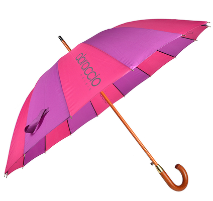16 리브 나무 샤프트 RPET 명주 자동 오픈 우산