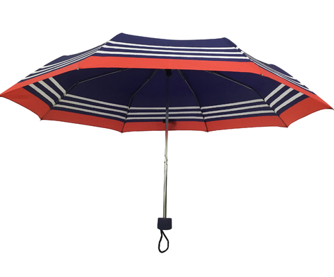 숙녀를 위한 파란 줄무늬 아연 구조 명주 접을 수있는 우산